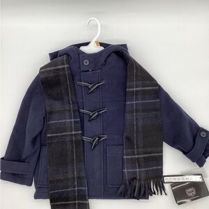 Rothschild Navy Blue Kids Pea Coat with Scarf NWT